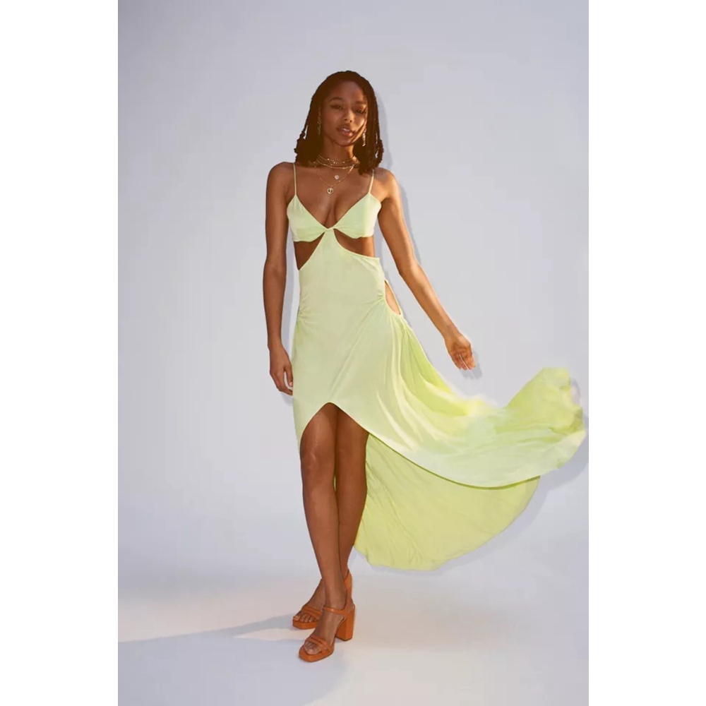 For Love & Lemons Toni Cutout Maxi Dress in Lime Green size Small NWT - Picture 2 of 8